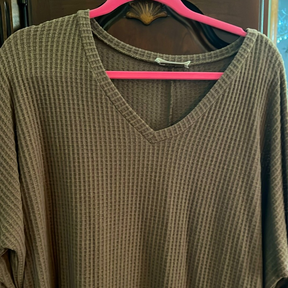Waffle knit long sleeve top